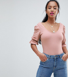 Боди в горошек с пышными рукавами и глубоким вырезом на спине Fashion Union Petite - Бежевый