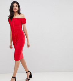 Облегающее платье миди с оборкой по центру ASOS DESIGN Tall - Красный