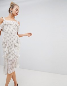 Мягкое платье-футляр миди с принтом ASOS DESIGN - Кремовый
