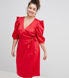 Платье с запахом и поясом ASOS DESIGN Curve - Красный