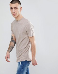 Бежевая удлиненная футболка с асимметричным краем River Island - Кремовый