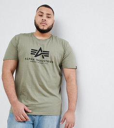 Футболка оливкового цвета с логотипом Alpha Industries PLUS - Зеленый