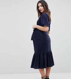 Платье миди на пуговицах с баской ASOS DESIGN Maternity - Темно-синий
