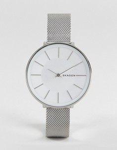 Серебристые часы 38 мм с сетчатым браслетом Skagen SKW2687 Karolina - Серебряный