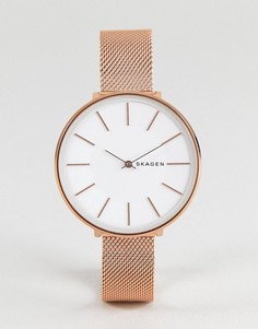 Розово-золотистые часы 38 мм с сетчатым браслетом Skagen SKW2688 Karolina - Золотой
