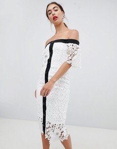 Кружевное платье миди с открытыми плечами River Island - Белый