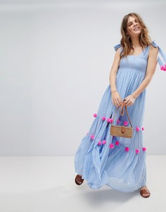 Платье макси с помпонами Sundress - Синий