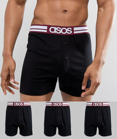 Набор из 3 черных трикотажных боксеров с логотипом на поясе ASOS - Черный