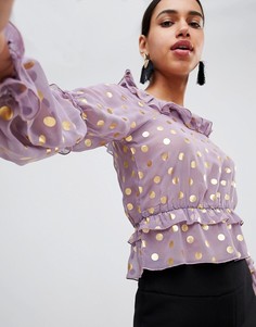 Топ в горошек металлик с оборками Fashion Union Prairie - Фиолетовый