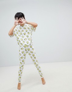 Пижама из свободного топа и леггинсов с принтом машущего авокадо ASOS DESIGN - Мульти