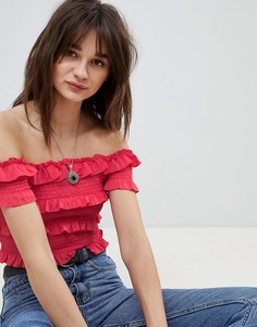 Кроп-топ со спущенными плечами и оборками Vero Moda - Розовый