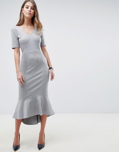 Платье миди с V-образным вырезом и карманами ASOS DESIGN - Серый
