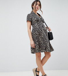 Короткое приталенное платье на пуговицах со звериным принтом ASOS DESIGN Maternity - Мульти