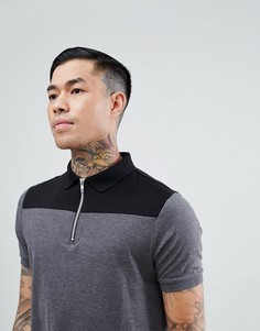 Серая футболка-поло с молнией и контрастной вставкой ASOS DESIGN - Мульти