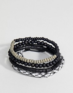 4 черных браслета (из бусин/веревочный) Icon Brand эксклюзивно для ASOS - Черный