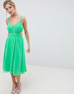Платье миди на тонких бретельках с вырезом ASOS DESIGN - Зеленый