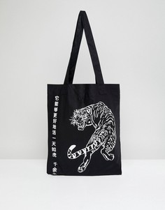 Чернaя сумка-тоут с тигром и надписью на японском языке ASOS - Черный