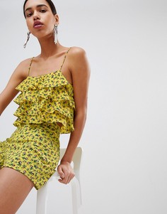 Комбинируемый кроп-топ на тонких бретельках с цветочным принтом Fashion Union - Желтый