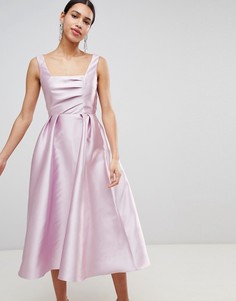 Структурированное платье миди для выпускного с квадратным вырезом ASOS DESIGN - Розовый