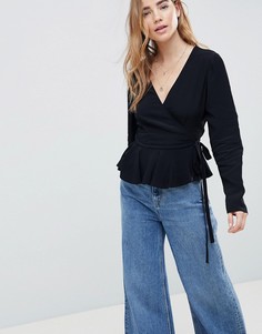 Топ с запахом и оборкой ASOS DESIGN - Черный