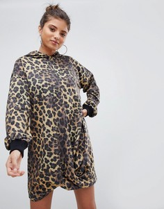Трикотажное платье с леопардовым принтом и капюшоном ASOS DESIGN - Мульти
