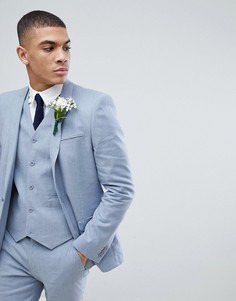 Синий приталенный льняной пиджак ASOS Wedding - Синий