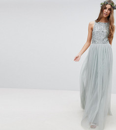 Платье макси без рукавов с пайетками на топе и вырезом на спине Maya Tall Bridesmaid - Зеленый