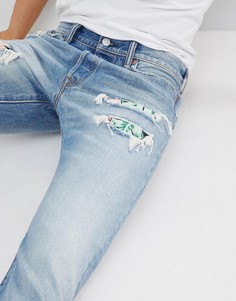 Джинсы с рваной отделкой и гавайским принтом на заплатах Levis Original 501 - Синий Levis®