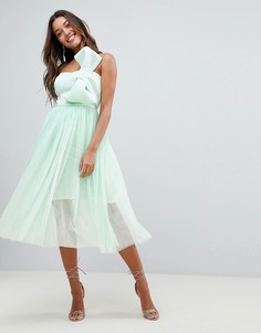 Премиум-платье миди с бантом и юбкой из тюля ASOS DESIGN - Зеленый