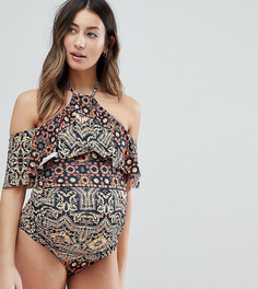 Слитный купальник с американской проймой и ацтекским принтом ASOS DESIGN maternity - Мульти