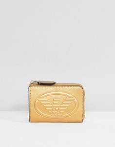Кожаный кошелек для монет с тиснением логотипа Emporio Armani - Золотой
