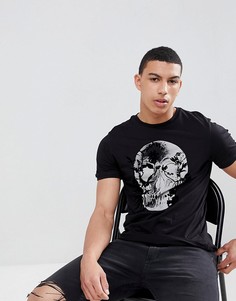 Черная футболка с бархатистым принтом черепа River Island - Черный