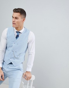 Голубой приталенный жилет с принтом на подкладке ASOS Wedding - Синий