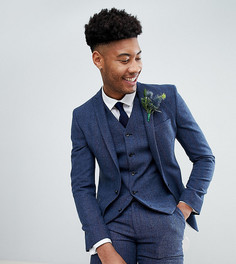 Синий приталенный пиджак с шевронным узором ASOS TALL Wedding - Синий