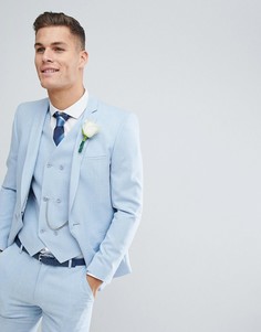 Нежно-голубой зауженный пиджак с принтом на подкладке ASOS Wedding - Синий