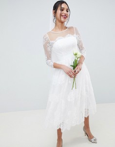 Кружевное платье миди с длинными рукавами ASOS EDITION Wedding - Белый