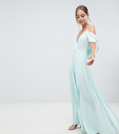 Платье макси с открытыми плечами и драпированным вырезом на спине ASOS DESIGN Petite - Мульти