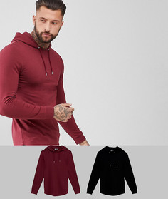 2 длинных облегающих худи черного/бордового цвета ASOS - Мульти