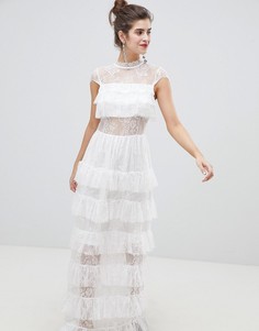 Кружевное платье макси с оборками Vero Moda - Белый