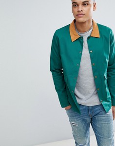 Куртка бутылочно-зеленого цвета с вельветовым воротником boohooMAN Trucker - Зеленый
