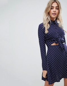Платье-рубашка мини в горошек с завязкой ASOS DESIGN - Мульти