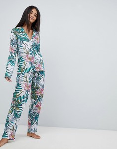 Пижамный комплект из 100% модала с рубашкой и широкими штанами ASOS DESIGN - Мульти
