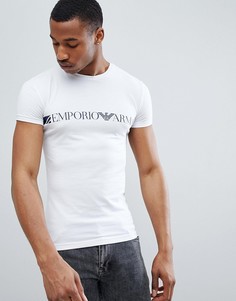 Белая обтягивающая футболка с логотипом на груди Emporio Armani - Белый