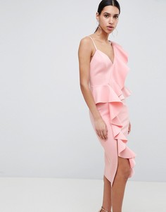 Платье миди с асимметричными оборками ASOS DESIGN - Розовый