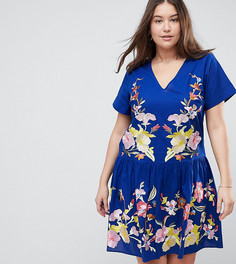 Платье мини с вышивкой и оборкой ASOS DESIGN Curve - Синий