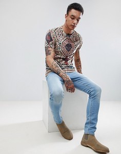 Длинная велюровая футболка с гобеленовым принтом ASOS DESIGN - Мульти