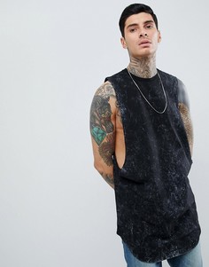 Черная супердлинная футболка без рукавов с эффектом кислотной стирки ASOS DESIGN - Серый