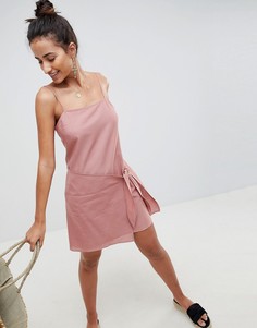 Платье мини с квадратным вырезом и запахом ASOS DESIGN - Розовый