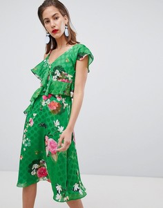 Асимметричное платье миди с цветочным принтом River Island - Зеленый