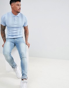 Светло-синее трикотажное поло в рубчик River Island - Синий
